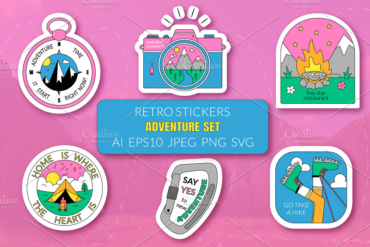 Retro Stickers Adventure Set, a Sport Illustration by T Bild (Photo 1 of 5)
