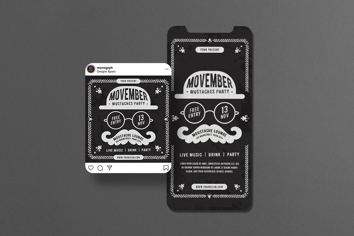 Movember Mustache Party Flyer Set, a Flyer Template by monogrph (Photo 3 of 4)