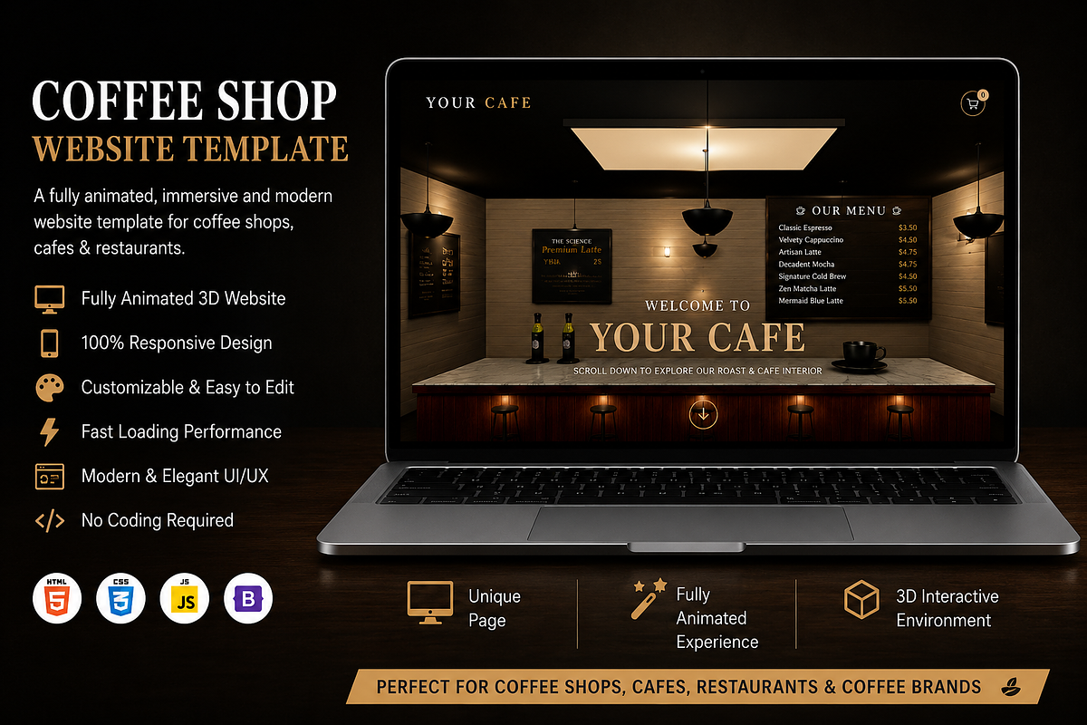 Premium 3D Animated Café Website, a Landing Page Template by DigitalsDesigns (Photo 1 of 5)