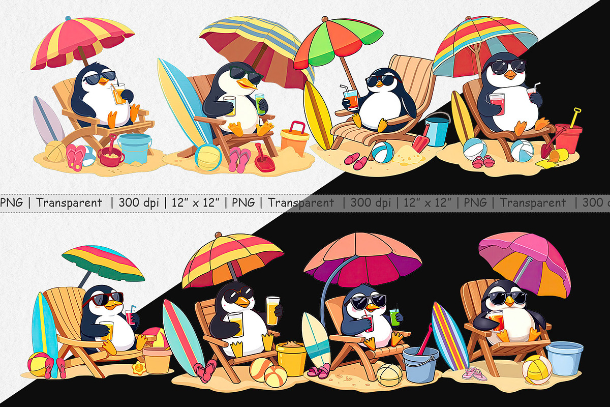 Summer Penguin Clipart Set