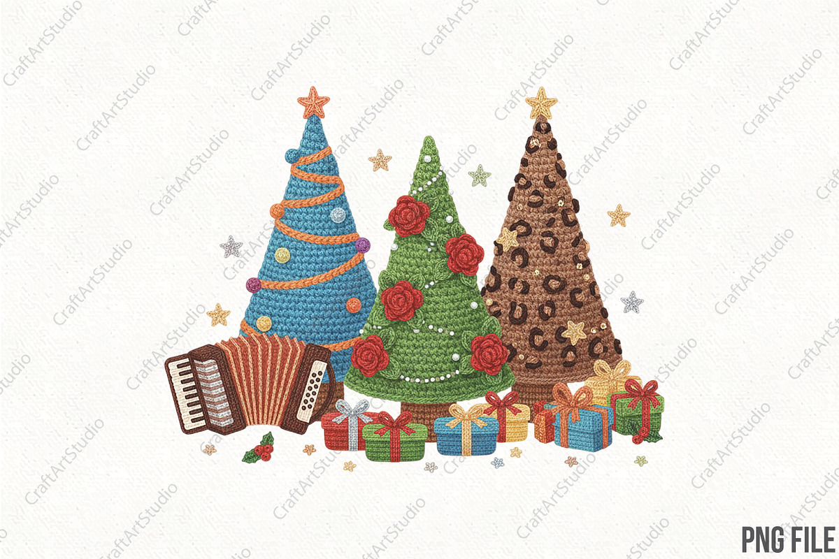 Christmas Trees Faux Yarn PNG, an Illustration by CraftArtStudio (Photo 1 of 4)
