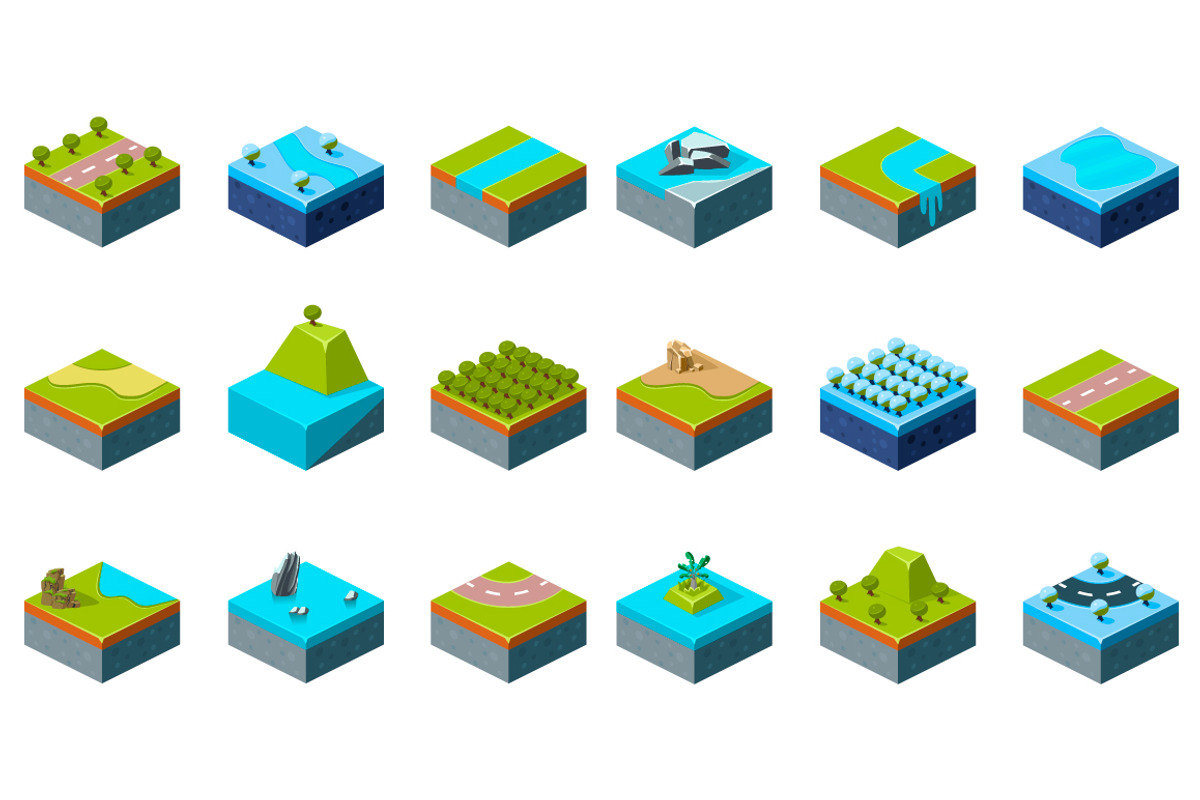 Set of Part of the map. Isometric, a Decorative Illustration by ...