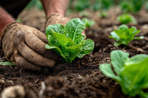 Close up on hands planting lettuce, a Nature Photo by MistyDay