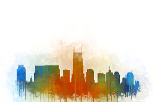 Nashville City Watercolor Skyline v3