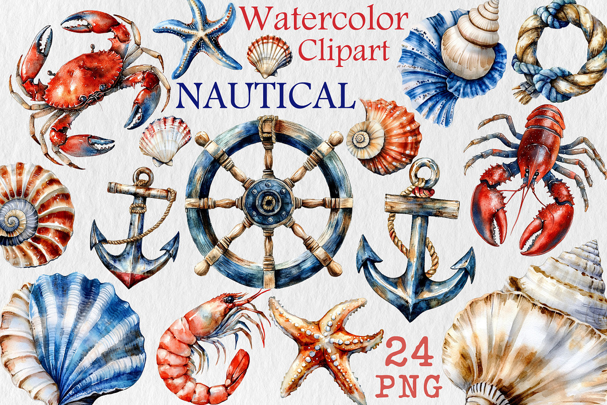 Nautical Watercolor Clipart, an Illustration by Libby Wishes (Photo 1 of 7)