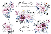 SALE! Watercolor pink & blue flowers, an Illustration by Larisa Maslova (Thumbnail 2 of 11)