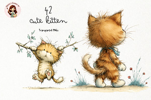 Cute Kitten Watercolor Clipart PNG, an Animal Illustration by Nicolle's Colorful Art