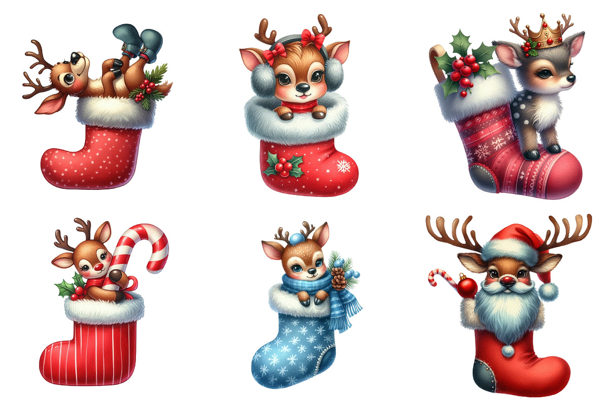Christmas Reindeer on Stocking, an Illustration by DreamArtGraphic (Photo 2 of 4)