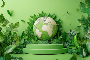 Green Earth globe on a podium, a Photo by Pavel_design