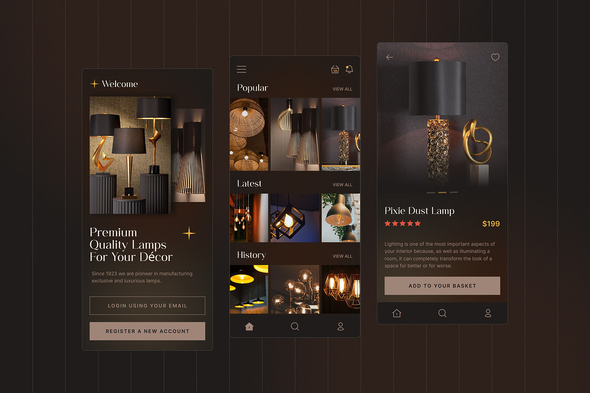 Luxury Lamps Ecommerce Mobile UI Kit, an UI Kit Template by mumair