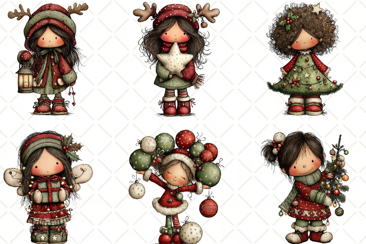 Whimsical Christmas Girl Clipart, an Illustration by Black Bird Studio (Photo 6 of 6)