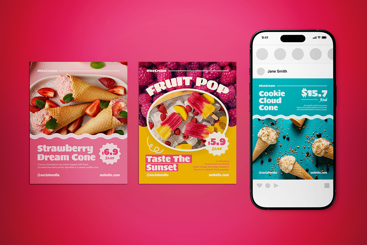 Ice Cream Shop Social Media Pack, a Flyer Template by The Good Store (Photo 2 of 4)
