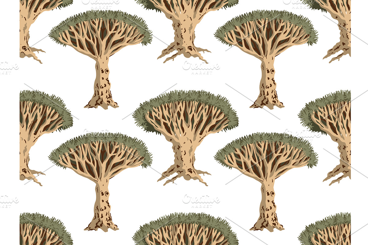 Dragon blood tree seamless pattern, an Object Illustration by Toltemara