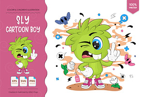 Sly cartoon boy. Tshirt, PNG., a Person Illustration by KENO Mascots