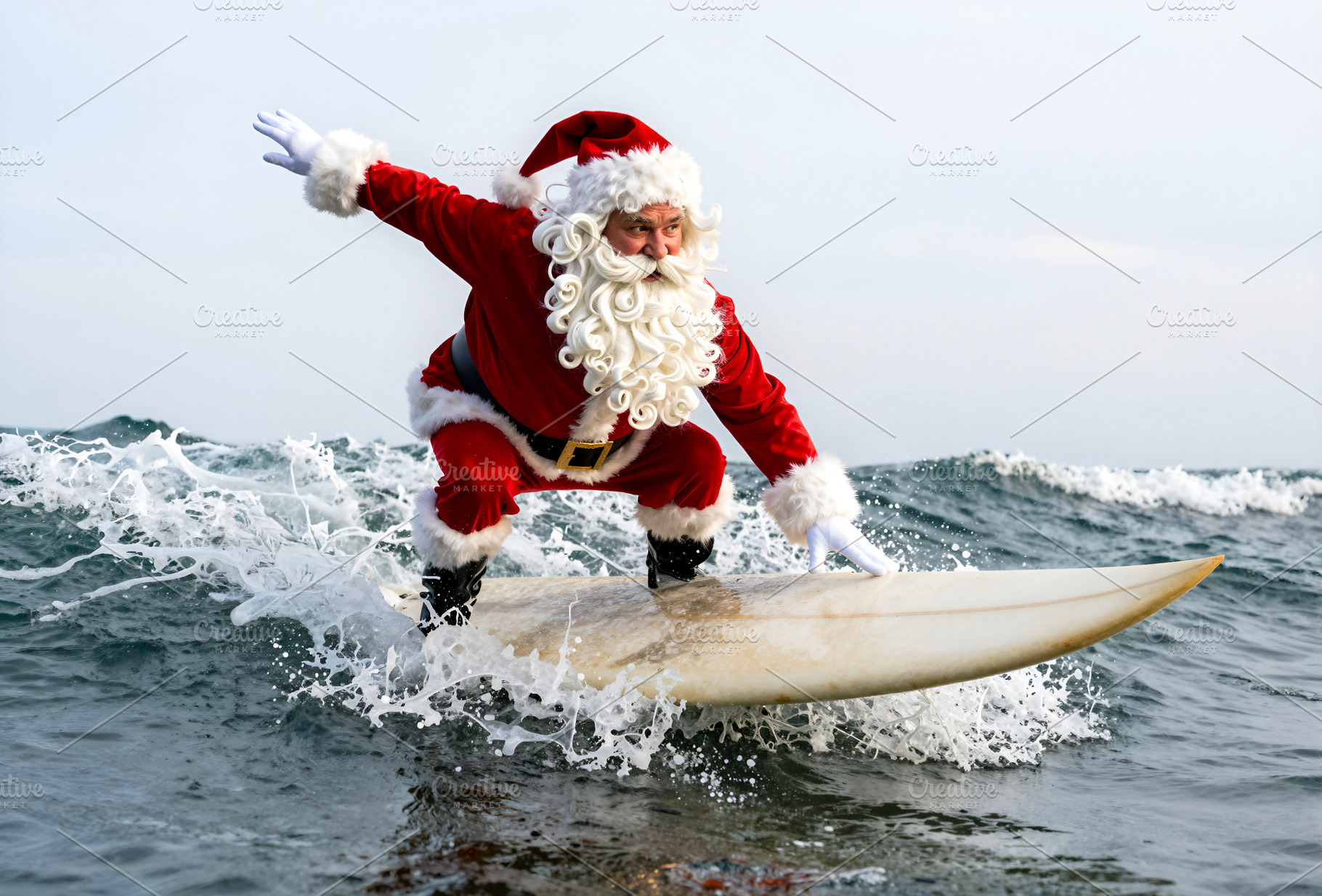 Santa Claus Surfing an Ocean Wave, a Photo by rarrarorro