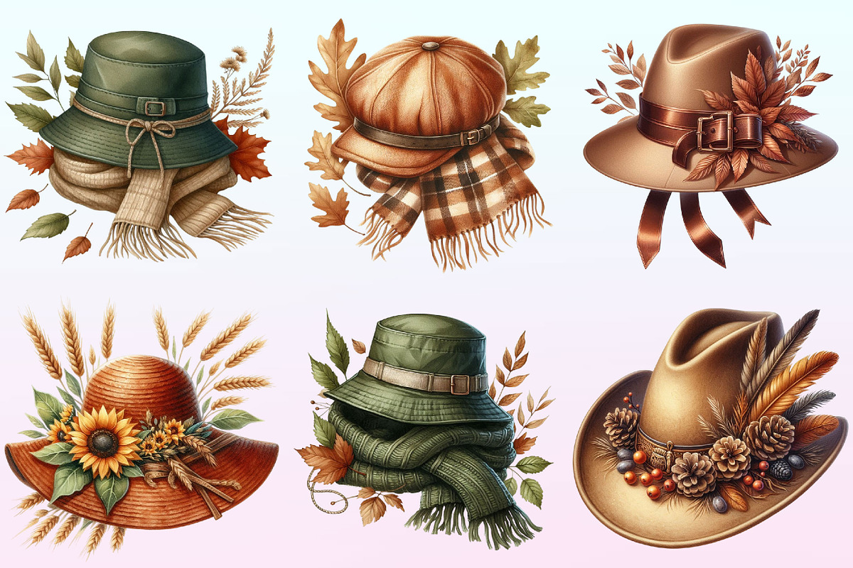 Watercolor Autumn Hat Clipart Bundle, a Graphic by CitraGraphics (Photo 2 of 4)