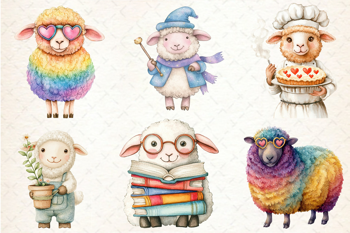 Whimsical Quirky Sheep Clipart, an Illustration by Rose Art (Photo 2 of 7)
