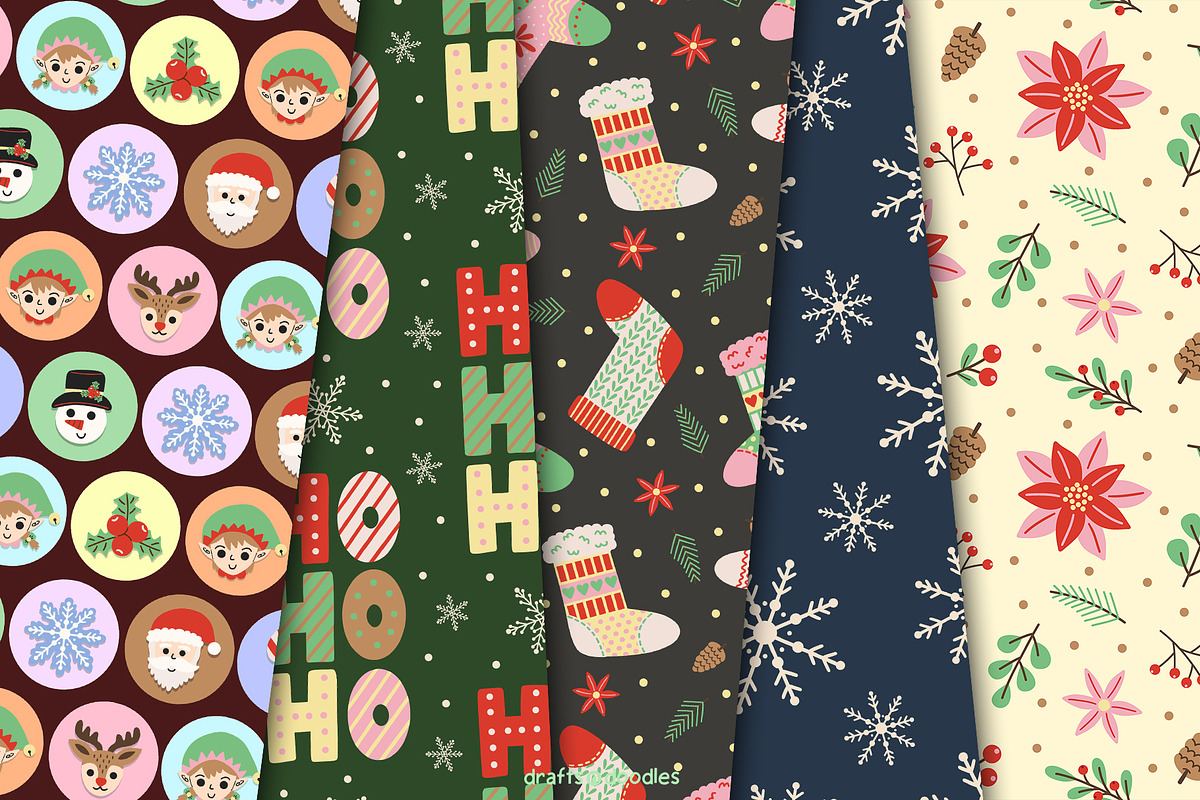 Merry Christmas Clipart and Patterns, a Seasonal Illustration by Drafts n Doodles (Photo 5 of 12)