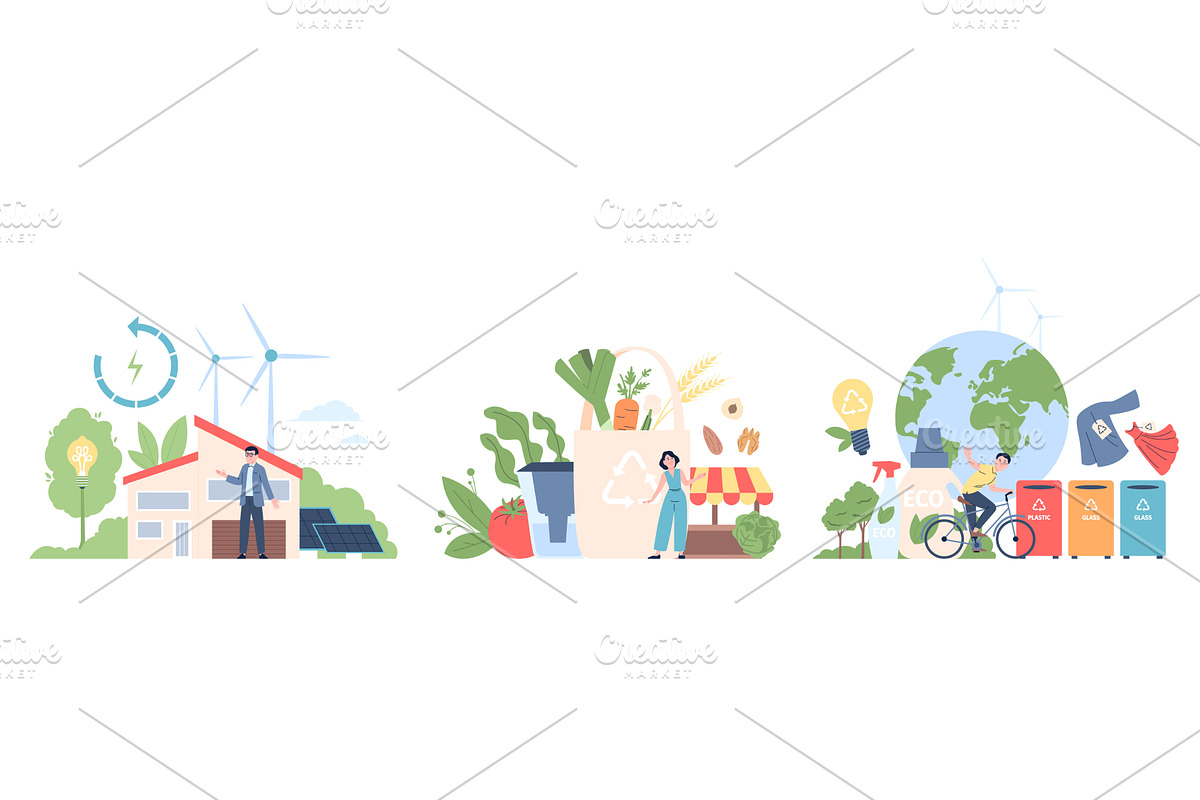 Eco daily habits flat concept. Eat, a Person Illustration by LadadikArt