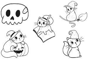 Halloween Cats Set 2, Cats & Pumpkin