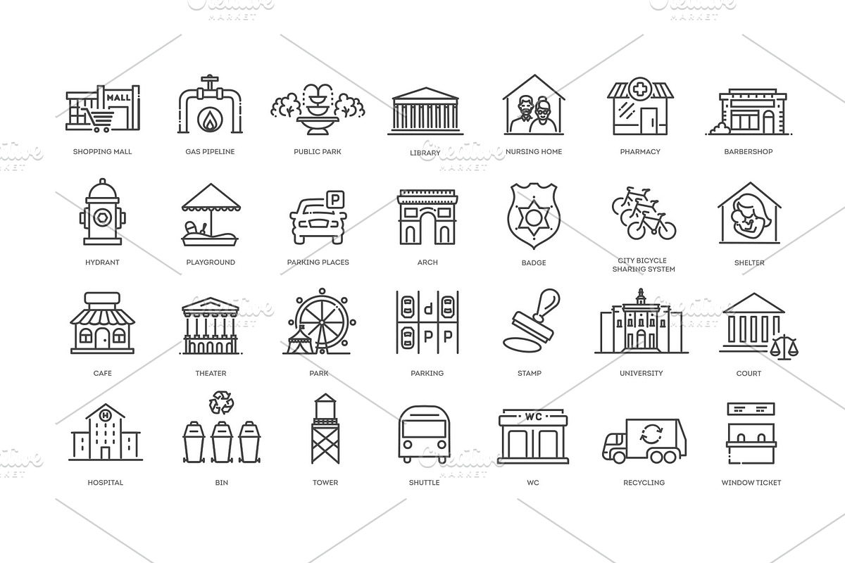 Public Services Line Icons, an Outline Icon by Tettygreen (Photo 2 of 2)