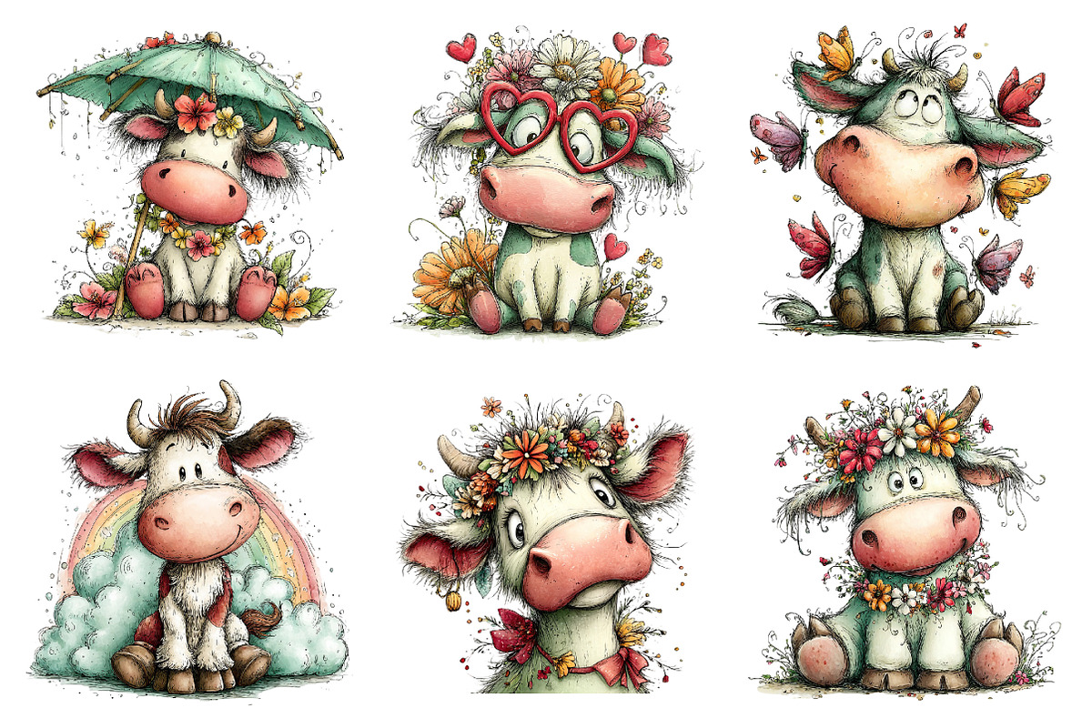 Whimsical Summer Cow Clipart, an Illustration by Dream Creation (Photo 3 of 7)