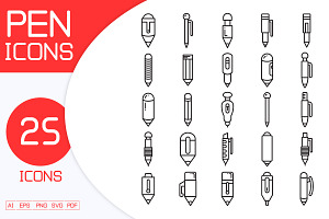 Writing Tools and Pen Icons Set, an Outline Icon by Designfour