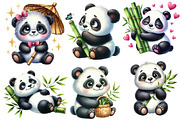 Watercolor Panda with Bamboo Clipart, an Animal Illustration by Designworld (Thumbnail 3 of 6)