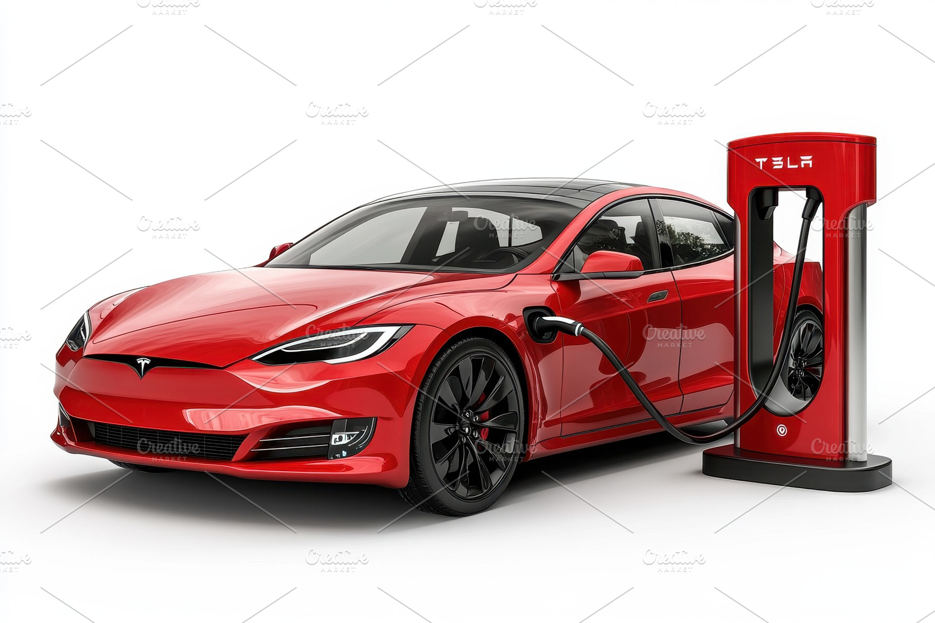 Electric vehicle charging at a stati, a Photo by Tanuart