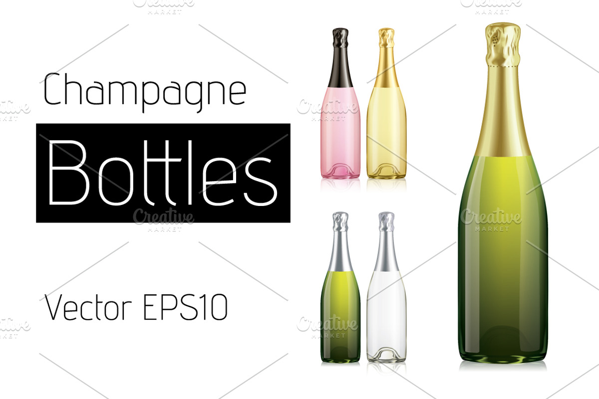 SALE!!! Vector Champagne Bottles, a Cups & Container Mockup by vectalex (Photo 1 of 2)