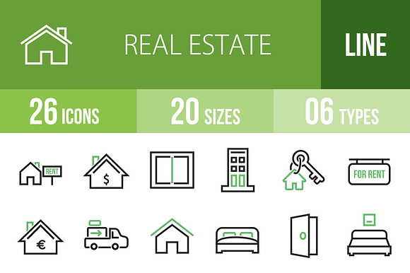 26 Real Estate Green Black Icons