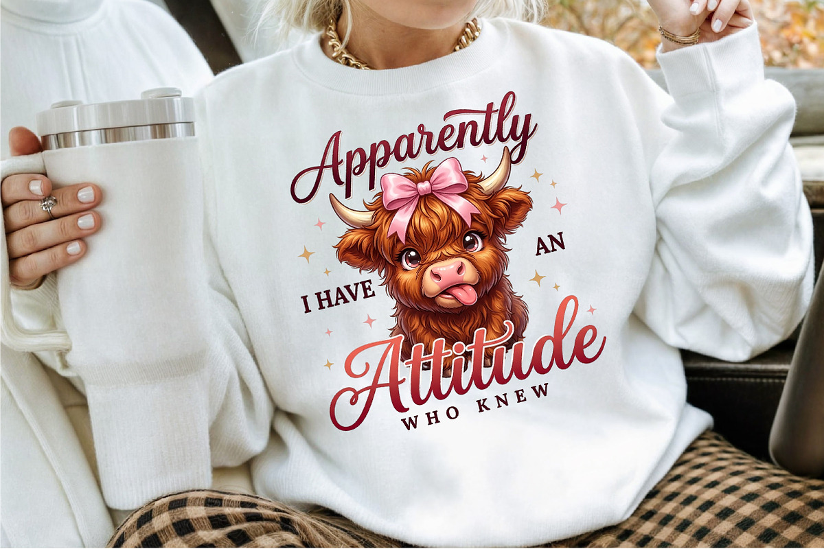 Funny Highland Cow Attitude PNG, a Work Illustration by Sublimation Artist (Photo 2 of 9)