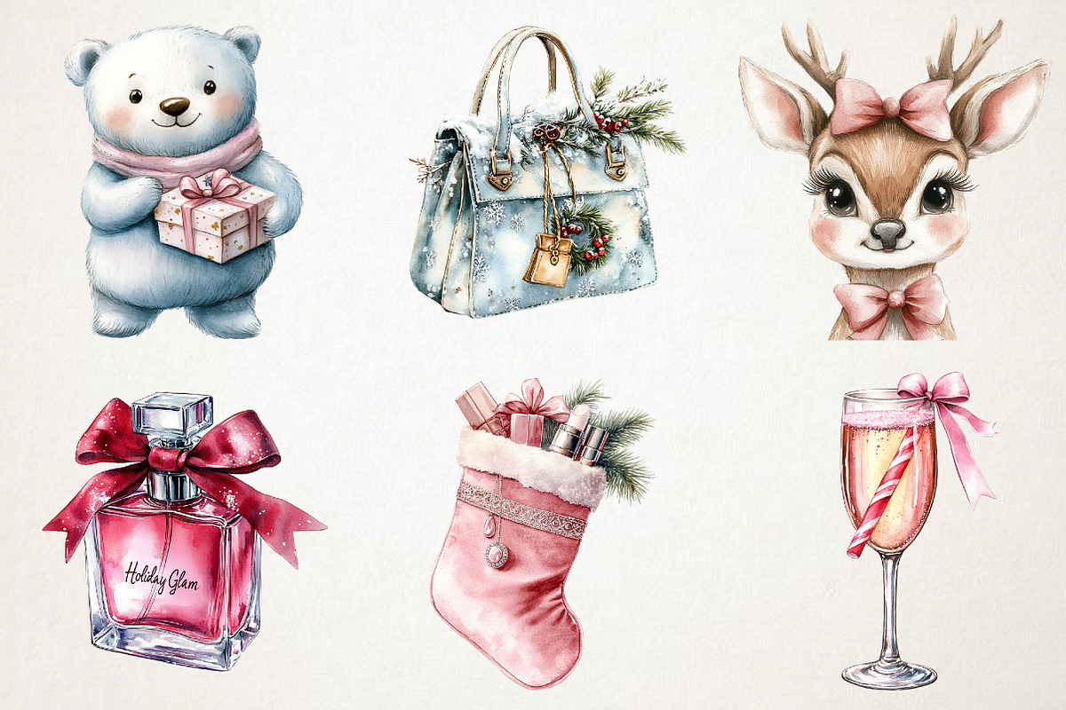 Girly Christmas Watercolor Clipart, an Illustration by RobertsArt (Photo 5 of 7)