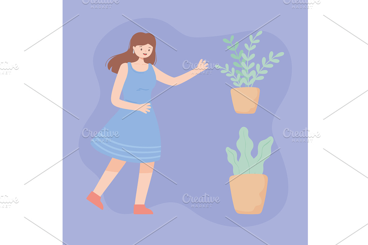 set woman and plants, an Object Illustration by studiogstock