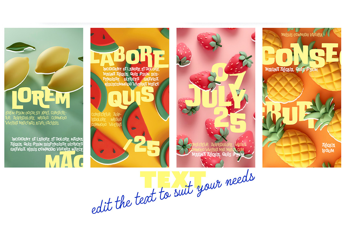Colorful 3D Fruit Social Media Pack preview 3