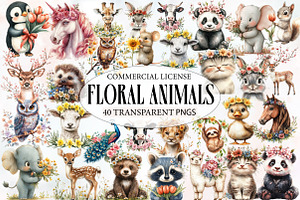 Floral Animals Clipart, an Illustration by Designworld