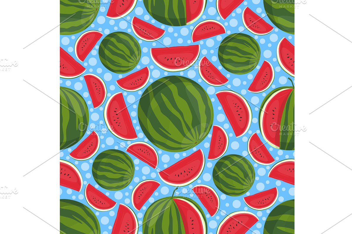 Juicy ripe watermelon seamless, a Food Illustration by Vectorbuum