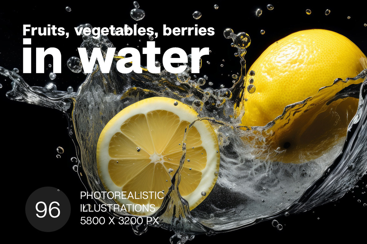 Fruits and vegetables in water, an Object Graphic by Handmadefont (Photo 1 of 11)