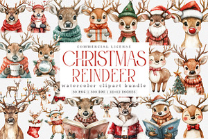 Quirky Christmas Reindeer Clipart, an Illustration by SinaCreation