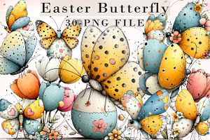 Whimsical Easter Butterfly Clipart, an Illustration by Libby Wishes