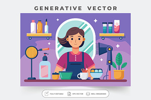 The hairdresser stands at her statio, a Graphic by Iftikhar Alam