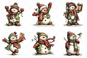 Whimsical Christmas Snowman Clipart, an Illustration by SinaCreation (Thumbnail 3 of 6)