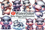 Adorable Baby Hippo Clipart, a Seasonal Illustration by Rose Art (Thumbnail 1 of 6)