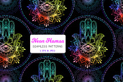 Neon Hamsa Seamless Pattern, a Pattern Graphic by Elen-Lane (Thumbnail 1 of 2)