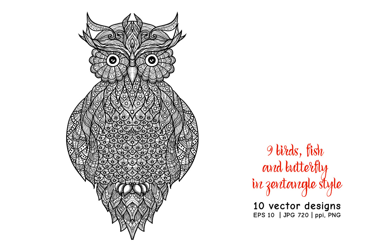 Set of 10 Decorative Patterned birds, a Decorative Illustration by Elen-Lane (Photo 3 of 6)
