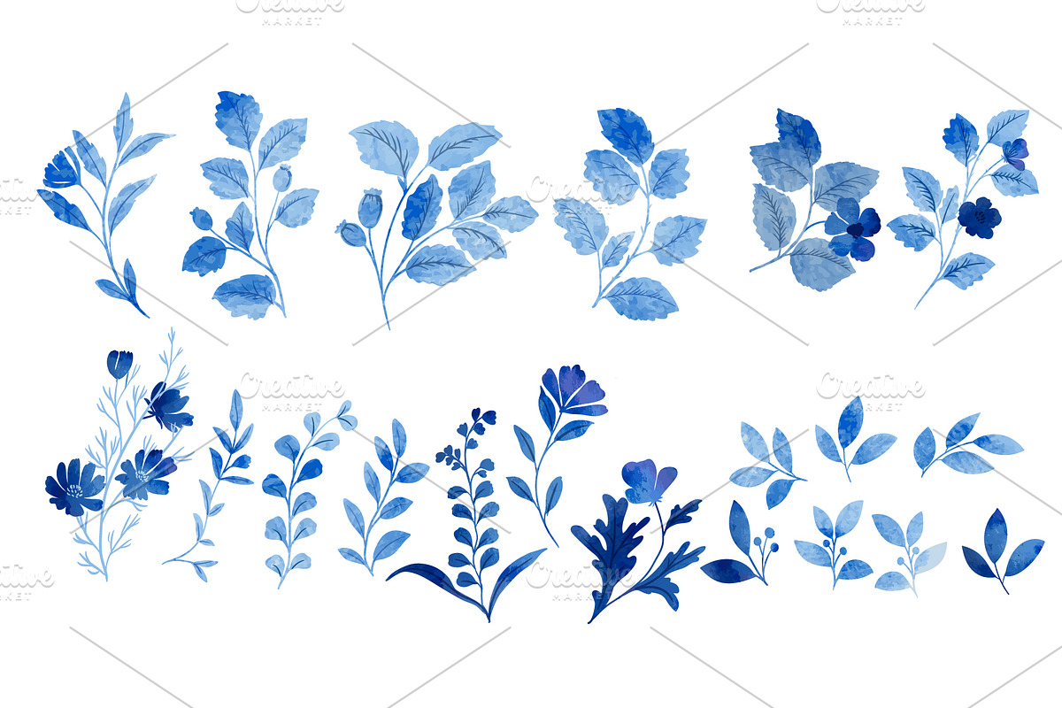 INDIGO Floral watercolor, a Decorative Illustration by MooBeer (Photo 2 of 6)