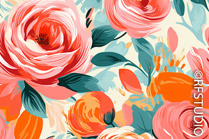 TROPICAL ROSES. Seamless Bundle Of 8