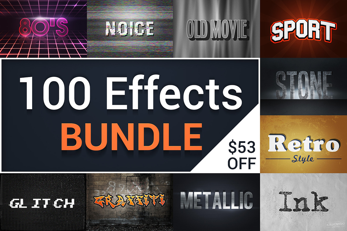 100 Text Styles PSD Effects Bundle, a Layer Style Add-On by Krukowski ...