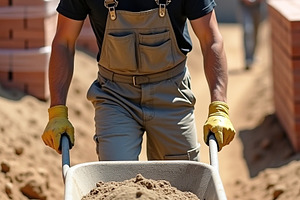 Construction Worker Pushing Wheelbar, an Industrial Photo by Stock Shape