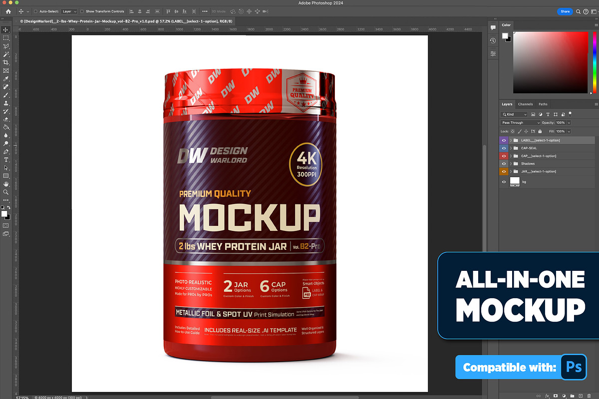 2lb Whey Protein Jar Mockup B2-Pro, a Packaging Mockup by Design Warlord (Photo 2 of 16)